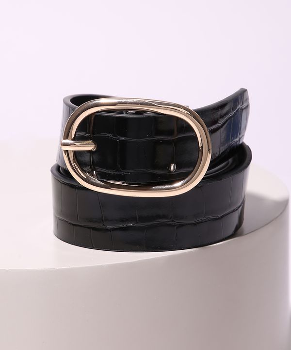 Cinto Feminino Médio Textura Croco Preto 90CM