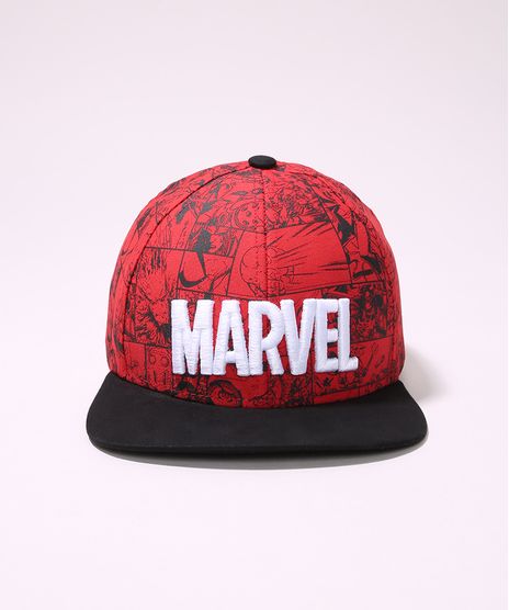 Bone-Infantil-Marvel-Estampado-de-Quadrinhos-Aba-Reta-Vermelho-9959527-Vermelho_1