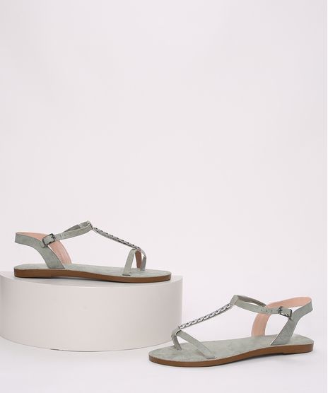 Rasteirinha-Feminina-Oneself-em-Suede-com-Corrente-Verde-9968372-Verde_1