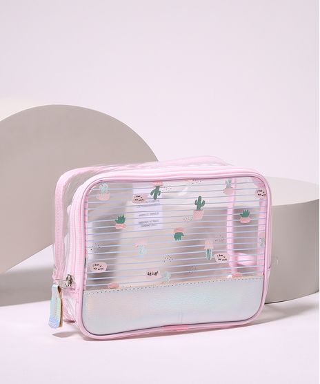 Necessaire-Feminina-Retangular-Estampada-de-Cactos-e-Listras-com-Recorte-Transparente-9969428-Transparente_1