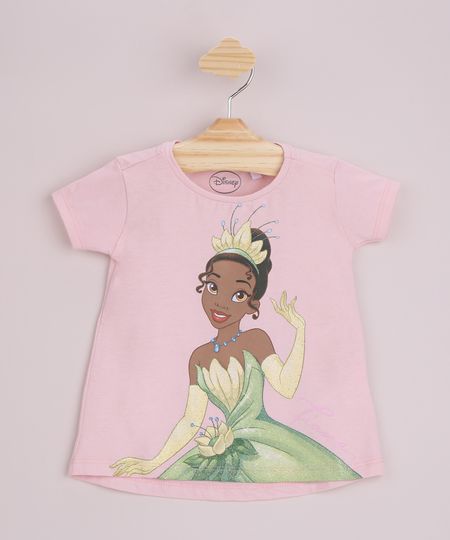 Camiseta Tiana Princesa Infantil com Glitter Frente Camiseta Tiana Princesa Infantil com Glitter Frente