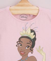 Camiseta Tiana Princesa Infantil com Glitter Gola