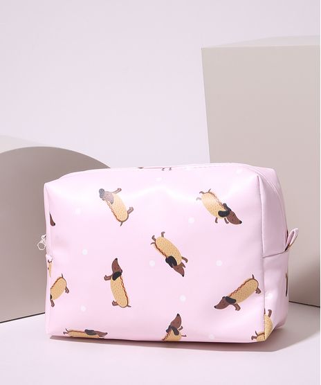 Necessaire-Feminina-Retangular-Estampada-de-Cachorros-Rosa-9971613-Rosa_1