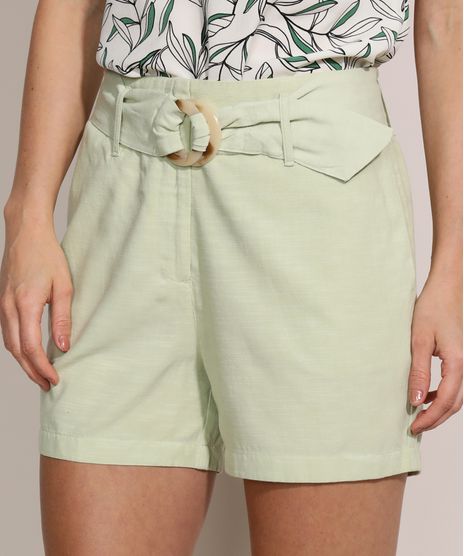Short-Feminino-Reto-Cintura-Alta-com-Bolsos-e-Cinto-Verde-Claro-9947878-Verde_Claro_1