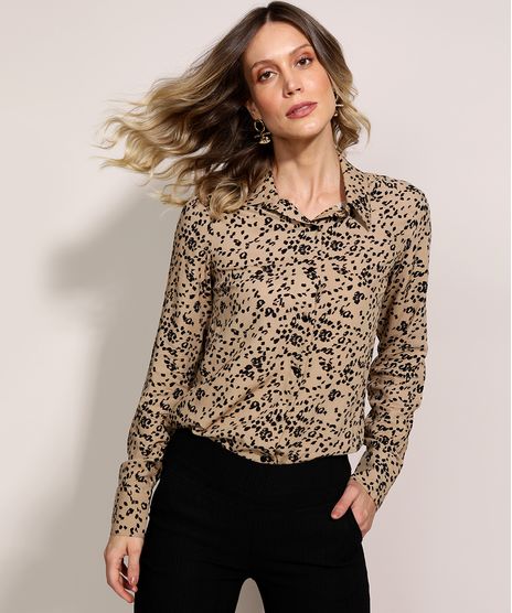 Camisa-Feminina-Estampada-Animal-Print-de-Onca-Manga-Longa-Kaki-9961282-Kaki_1