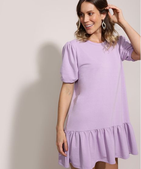 Vestido-de-Moletom-Feminino-Curto-Comfy-com-Babado-Manga-Curta-Bufante-Lilas-9961293-Lilas_1