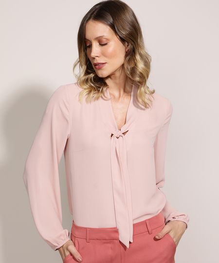 Blusa-Feminina-Manga-Curta-Gola-Laco-Rose-9946511-Rose_1