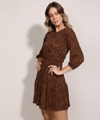 Vestido-Feminino-Curto-Estampado-Animal-Print-de-Onca-com-Babados-Manga-Longa-Kaki-9961289-Kaki_1