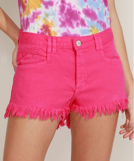 Short-de-Sarja-Feminino-Cintura-Alta-Lateral-Curta-com-Barra-Desfiada-Rosa-9967420-Rosa_1