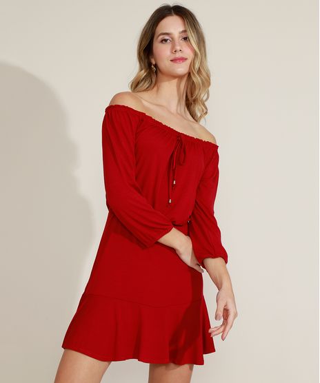 vestido vermelho ombro a ombro