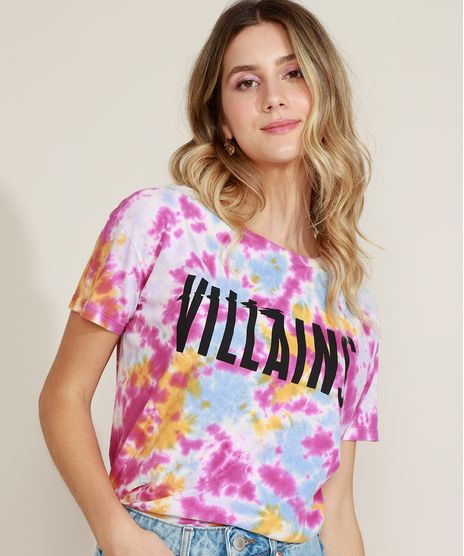 Blusa-Feminina-Ampla--Villains--Estampada-Tie-Dye-Manga-Curta-Decote-Redondo-Multicor-9957944-Multicor_1