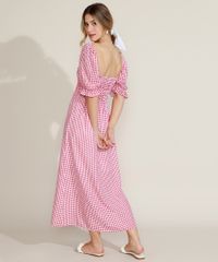 Vestido-Feminino-Longo-Estampado-Xadrez-Vichy-com-Lastex-Manga-Bufante-Vermelho-9960151-Vermelho_2