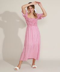 Vestido-Feminino-Longo-Estampado-Xadrez-Vichy-com-Lastex-Manga-Bufante-Vermelho-9960151-Vermelho_3