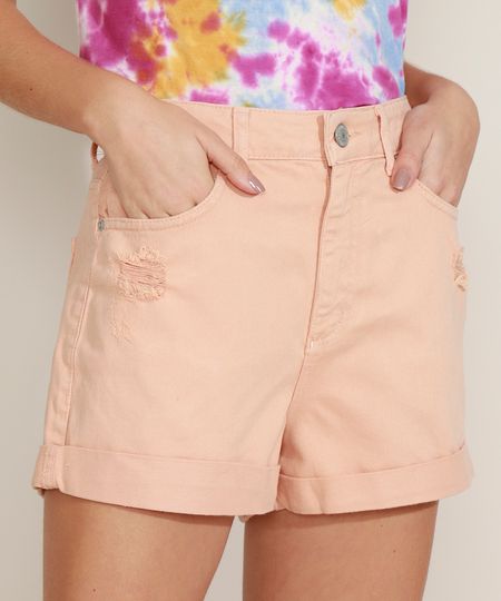 Short-de-Sarja-Feminino-Mom-Cintura-Super-Alta-Destroyed-e-Barra-Dobrada-Laranja-9966410-Laranja_1