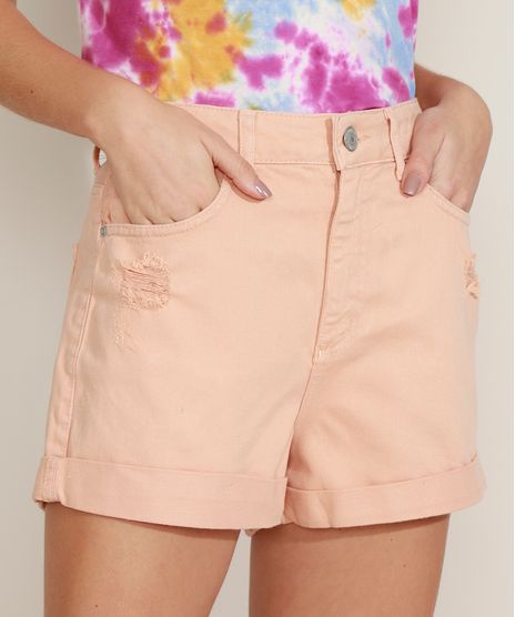 Short-de-Sarja-Feminino-Mom-Cintura-Super-Alta-Destroyed-e-Barra-Dobrada-Laranja-9966410-Laranja_1