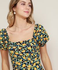 Vestido-Feminino-Curto-Estampado-Folhas-e-Frutas--Manga-Curta-Bufante-Decote-V-com-Babado-Preto-9972203-Preto_4