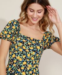 Vestido-Feminino-Curto-Estampado-Folhas-e-Frutas--Manga-Curta-Bufante-Decote-V-com-Babado-Preto-9972203-Preto_5