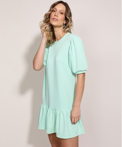Vestido-de-Moletom-Feminino-Curto-Comfy-com-Babado-Manga-Curta-Bufante-Verde-Claro-9961293-Verde_Claro_1