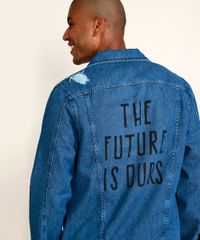 Jaqueta-Jeans-Masculina-Trucker-Destroyed--The-Future-is-Ours--com-Certificacao-C2C™-Azul-Medio-9957128-Azul_Medio_2