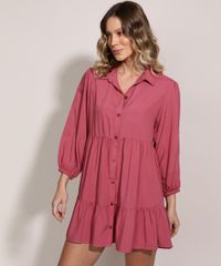 Vestido-Chemise-Feminino-Curto-com-Recortes-Manga-Longa-Rosa-9962424-Rosa_1
