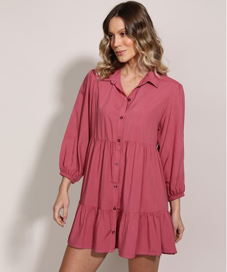 Vestido-Chemise-Feminino-Curto-com-Recortes-Manga-Longa-Rosa-9962424-Rosa_1
