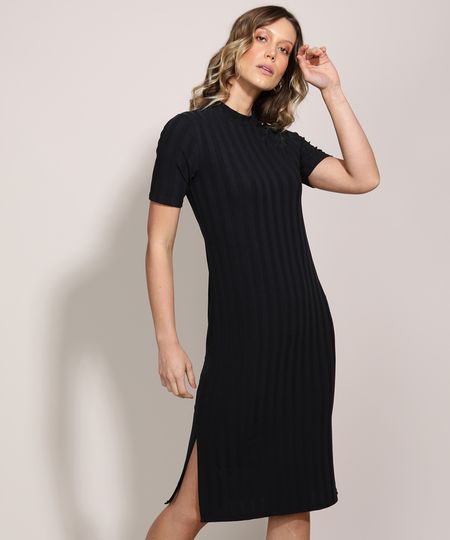 Vestido-Feminino-Midi-Canelado-Comfy-com-Fenda-Manga-Curta-Gola-Alta-Preto-9953194-Preto_1 Vestido-Feminino-Midi-Canelado-Comfy-com-Fenda-Manga-Curta-Gola-Alta-Preto-9953194-Preto_1