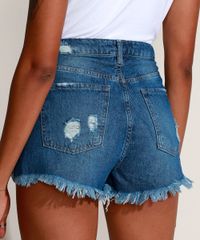Short-Jeans-Feminino-Cintura-Alta-Destroyed-com-Certificacao-C2C™-Azul-Escuro-9956799-Azul_Escuro_2