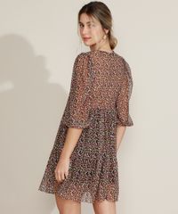 Vestido-Feminino-Curto-em-Tule-Estampado-Floral-Manga-3-4-Decote-em-V-Preto-9973158-Preto_2