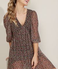Vestido-Feminino-Curto-em-Tule-Estampado-Floral-Manga-3-4-Decote-em-V-Preto-9973158-Preto_4