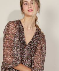 Vestido-Feminino-Curto-em-Tule-Estampado-Floral-Manga-3-4-Decote-em-V-Preto-9973158-Preto_5