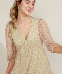 Vestido-Feminino-Curto-em-Tule-Estampado-Floral-Manga-3-4-Decote-em-V-Verde-Claro-9973158-Verde_Claro_4