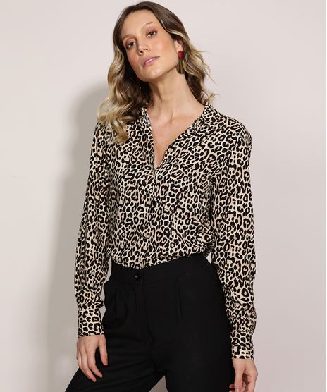 Camisa-Feminina-Estampada-Animal-Print-de-Onca-Manga-Longa-Bege-9927560-Bege_1