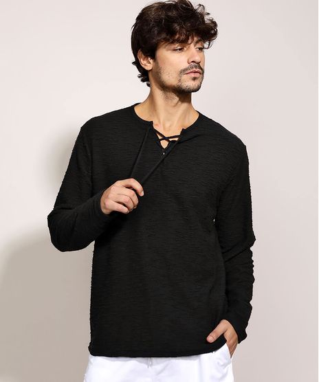 Bata-de-Moletom-Masculina-com-Amarracao-Manga-Longa-Gola-V-Preta-9959791-Preto_1