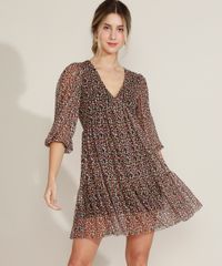 Vestido-Feminino-Curto-em-Tule-Estampado-Floral-Manga-3-4-Decote-em-V-Preto-9973158-Preto_6