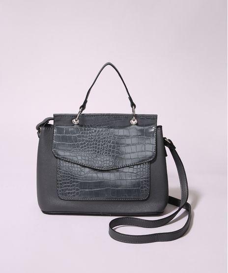 Bolsa-Feminina-Transversal-Media-com-Lapela-Croco-e-Alca-de-Mao-Chumbo-9845704-Chumbo_1