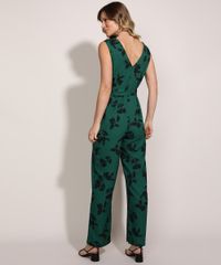 Macacao-Feminino-Estampado-Floral-com-Faixa-para-Amarrar-Sem-Manga-Decote-V-Verde-Escuro-9890548-Verde_Escuro_2