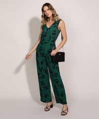 Macacao-Feminino-Estampado-Floral-com-Faixa-para-Amarrar-Sem-Manga-Decote-V-Verde-Escuro-9890548-Verde_Escuro_3