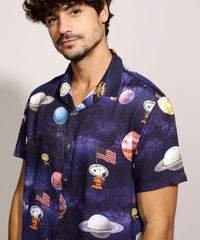 Camisa-Masculina-Tradicional-Snoopy-Estampada-Manga-Curta-Preta-9942462-Preto_2