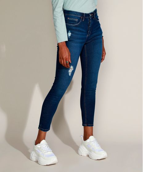 Calca-Jeans-Feminina-Cigarrete-Cintura-Alta-com-Rasgos-e-Certificacao-C2C™-Azul-Escuro-9956801-Azul_Escuro_1
