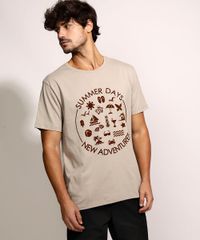 Camiseta-Masculina--Summer-Days--Flocada-Manga-Curta-Gola-Careca-Bege-9957590-Bege_1