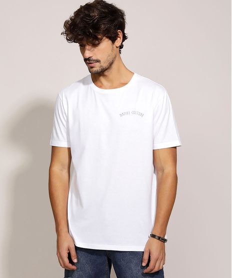 Camiseta-Masculina--Native-Culture--com-Passaro-Bordado-Manga-Curta-Gola-Careca-Branca-9960798-Branco_1