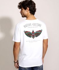 Camiseta-Masculina--Native-Culture--com-Passaro-Bordado-Manga-Curta-Gola-Careca-Branca-9960798-Branco_2