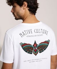 Camiseta-Masculina--Native-Culture--com-Passaro-Bordado-Manga-Curta-Gola-Careca-Branca-9960798-Branco_5