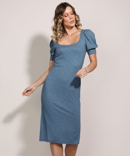 Vestido-Feminino-Midi-Comfy-com-Fenda-Manga-Curta-Bufante-Azul-9961294-Azul_1 Vestido-Feminino-Midi-Comfy-com-Fenda-Manga-Curta-Bufante-Azul-9961294-Azul_1