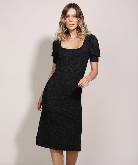 Vestido-Feminino-Midi-Comfy-com-Fenda-Manga-Curta-Bufante-Preto-9961294-Preto_1