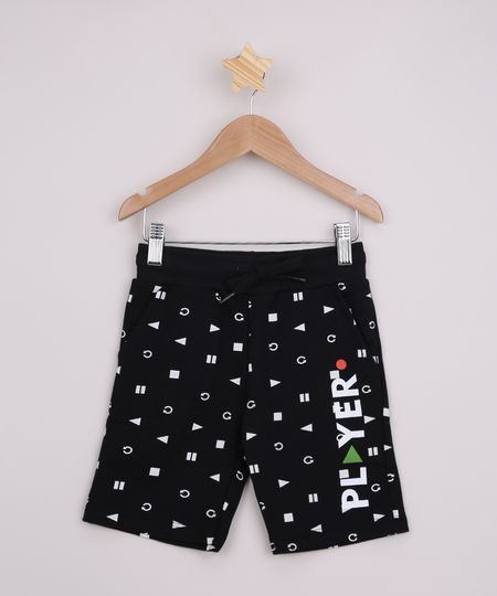 Bermuda-de-Moletom-Infantil-Estampada-Player-com-Bolsos-Preto-9970292-Preto_1