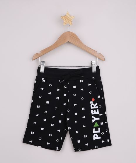 Bermuda-de-Moletom-Infantil-Estampada-Player-com-Bolsos-Preto-9970292-Preto_1