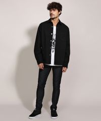 Camisa-de-Sarja-Masculina-Overshirt-com-Bolsos-Manga-Longa-Preta-9944966-Preto_3
