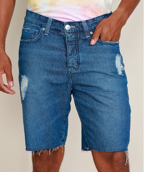 Bermuda-Jeans-Masculina-Slim-Destroyed-com-Certificacao-C2C™-Azul-Medio-9957125-Azul_Medio_1