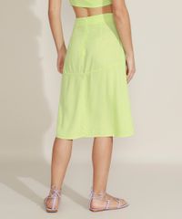 Saia-Feminina-Midi-Estampada-de-Poa-com-Recorte-Botoes-e-Fenda-Verde-Neon-9959748-Verde_Neon_2